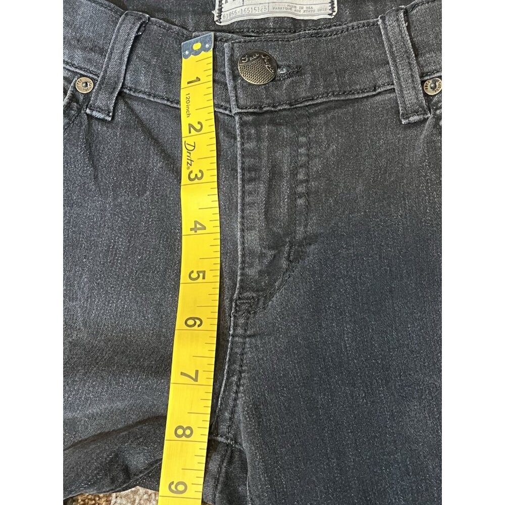 Free People Mid Rise Black Flare Jeans Size 27  Raw Hem Stretch Denim Zipper - Picture 6 of 10